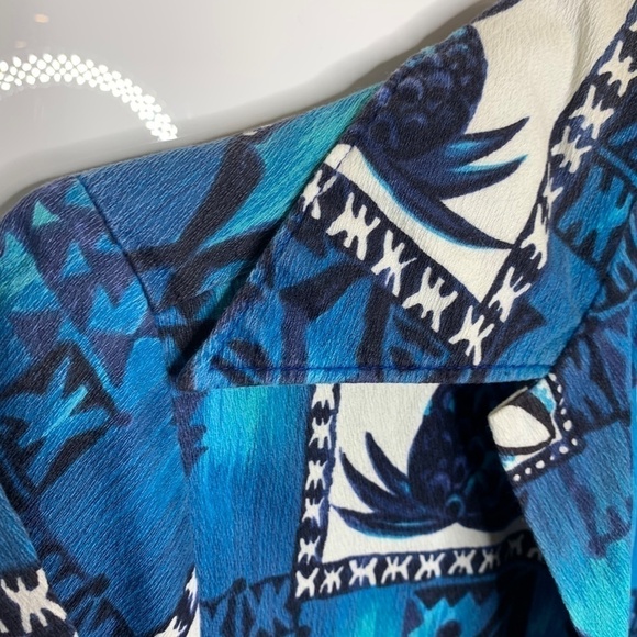 Hukilau Fashions Retro Vintage 70s Hawaiian Shirt ~ Size Small Blue Palm Floral - Picture 4 of 10